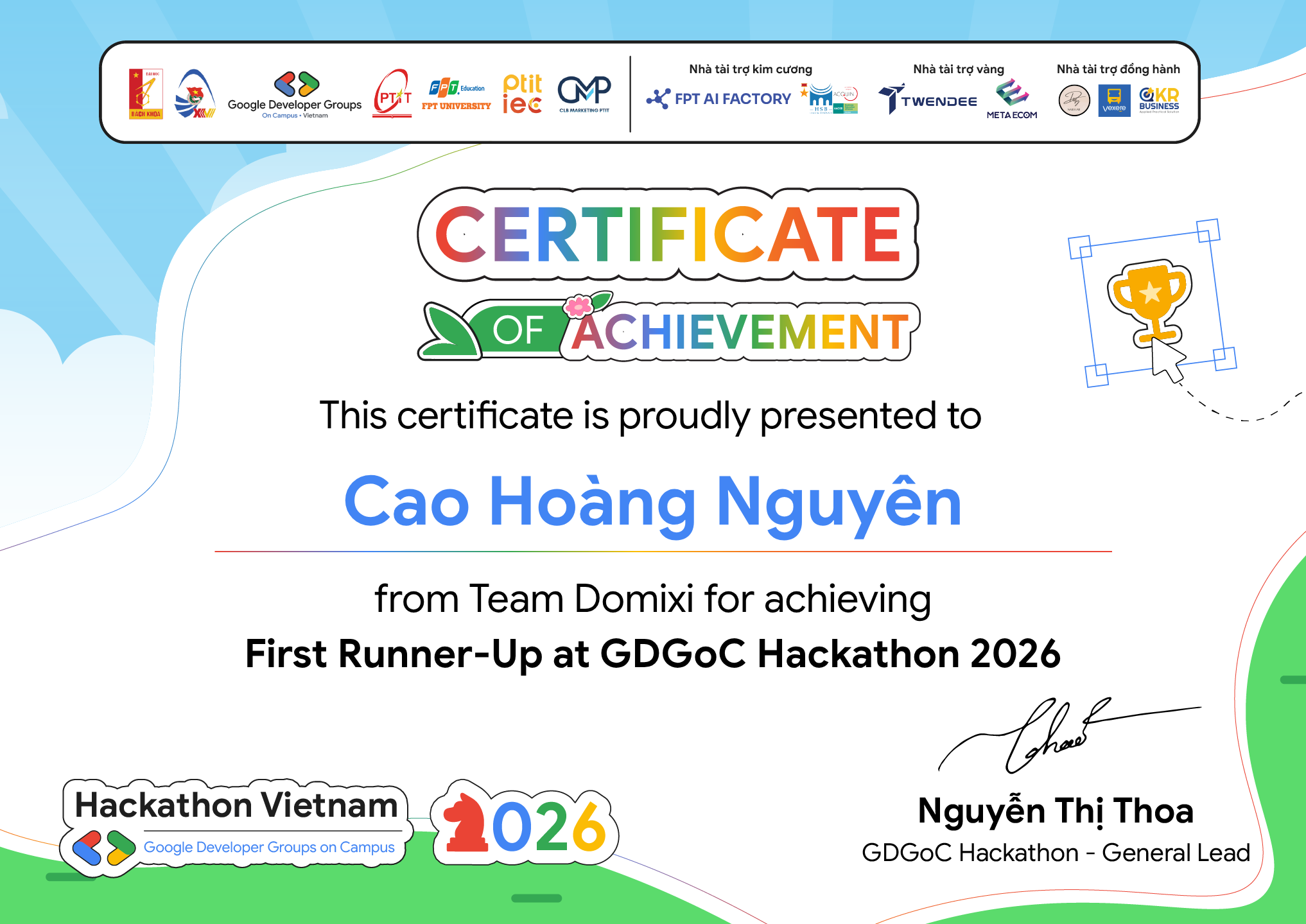 GDGoC Hackathon Certificate